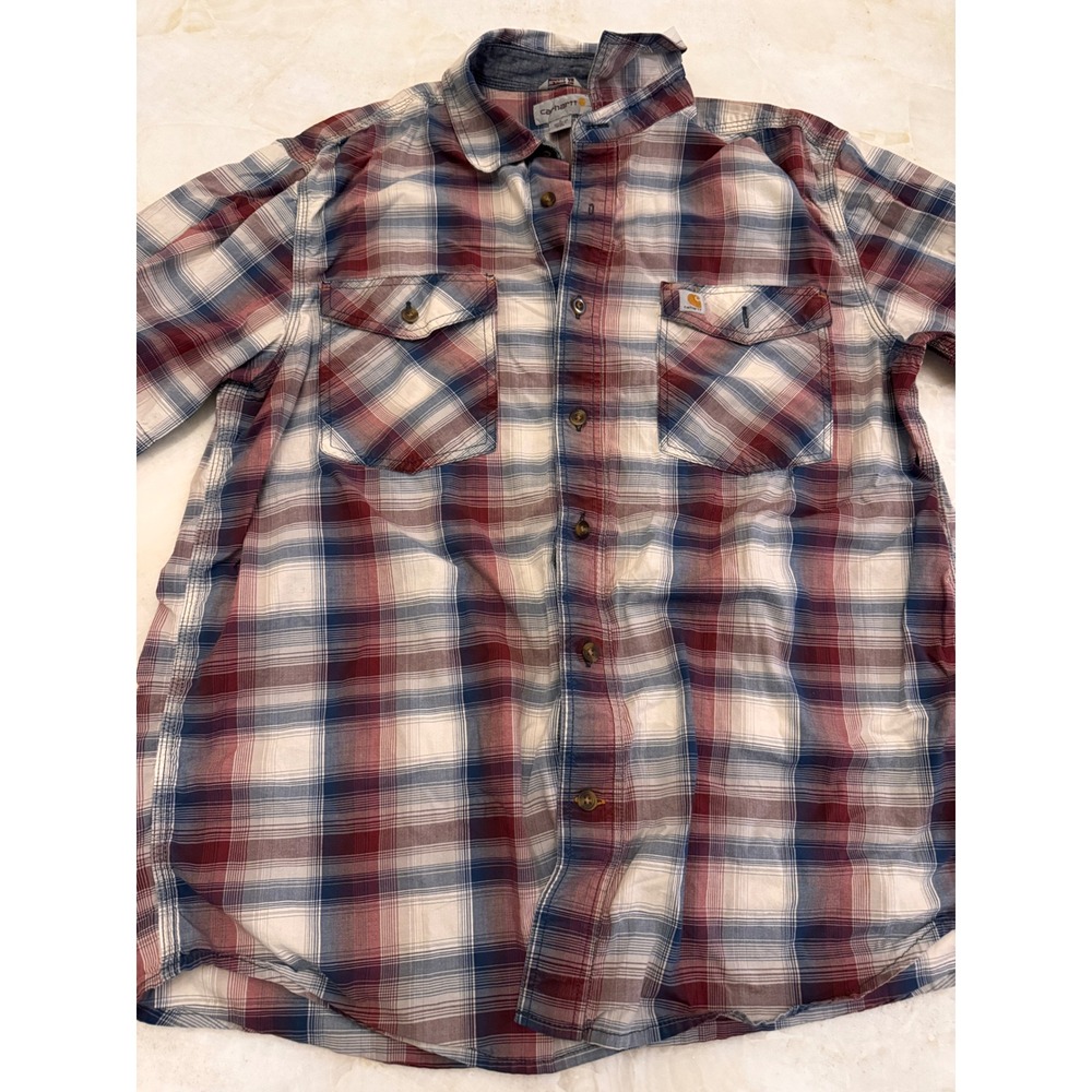 Carhartt Mens Rugged Flex Plaid Short Sleeve Button Down Shirt 104173 DBD L